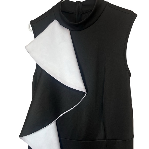 Handmade Vintage Black White Ruffled Cascade Mock Neck Halter Maxi Dress Size XL - Picture 3 of 8